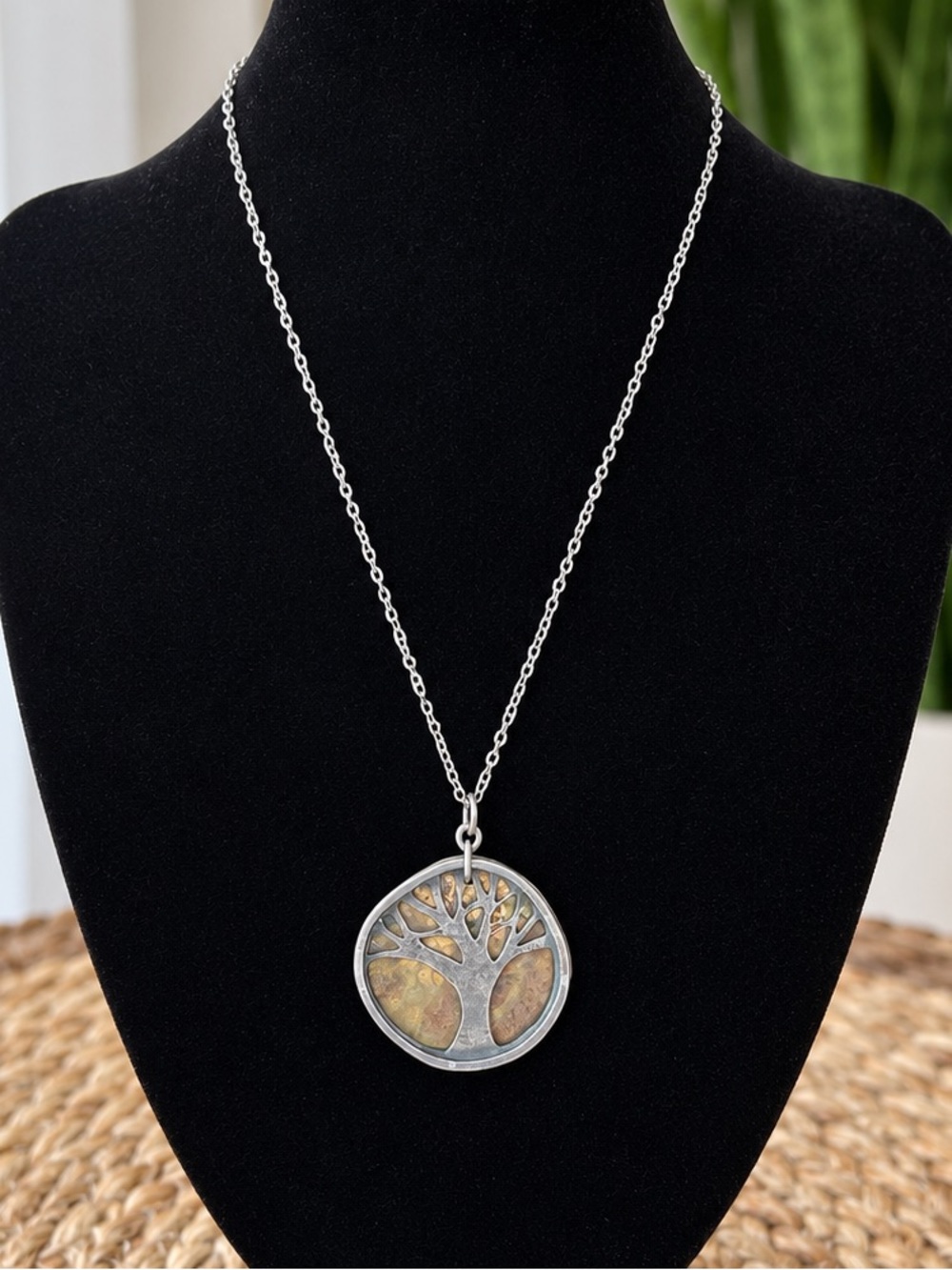 J+I Jewelry Old Growth Tree Pendant Necklace Sterling Silver Brass 18-20”